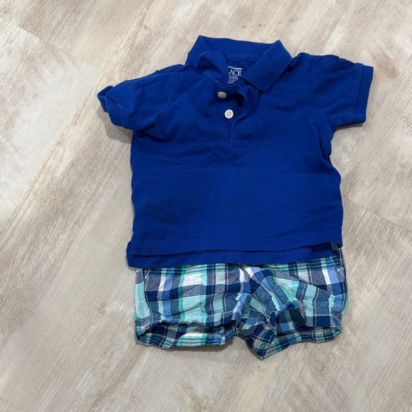 The Children's Place Other - The Children's Place Blue Polo and Plaid Shorts Set